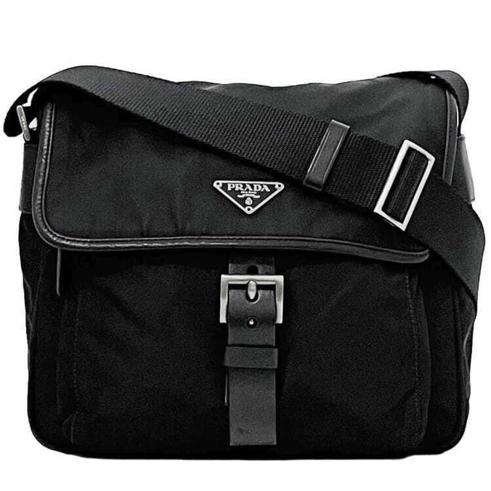 Prada Shoulder Bag Black Nero Black Tessuto Flap Triangle Plate Crossbody